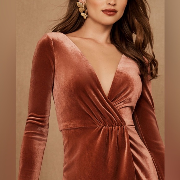 BHLDN Jenny Yoo Ryland V-Neck Long-Sleeve Open-Back Stretch Velvet Gown NWT - Picture 16 of 17